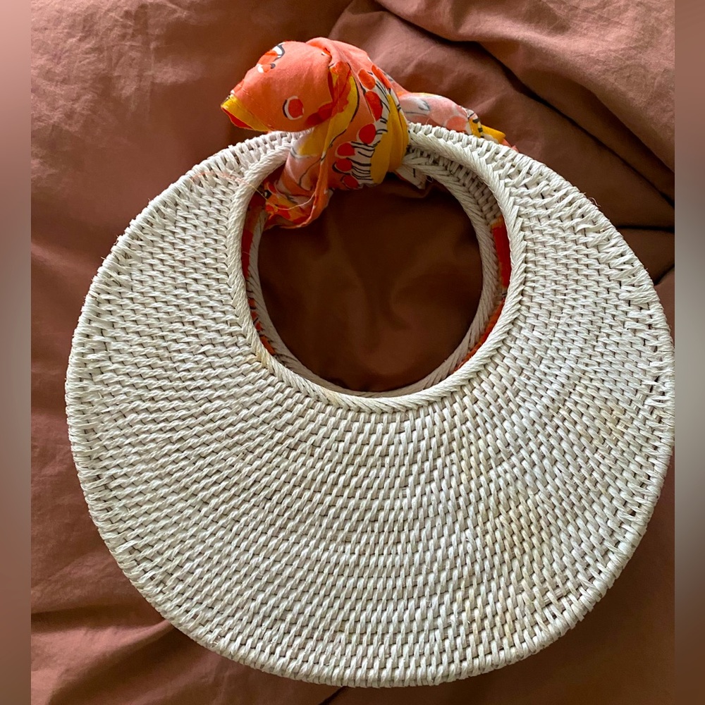 Anthropologie large woven white round handbag